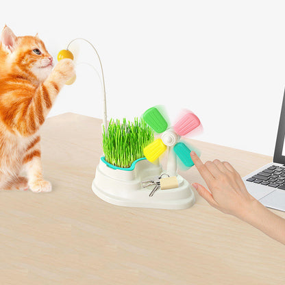 Interactive Cat Toy with Windmill and Pulling Stick