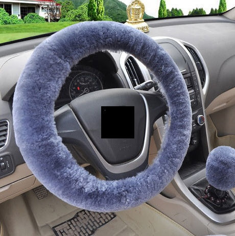 Wool Plush Steering Wheel Cover Gray