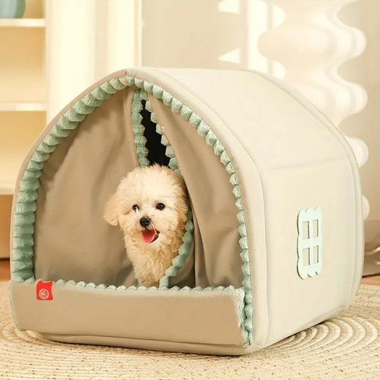 Warm Cute House Double Door Curtain Dog House for Pets