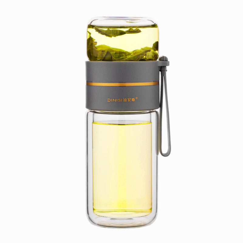 Leakproof Double Wall Glass Water Bottle with Tea Infuser Filter