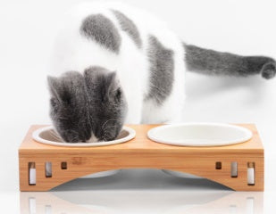 Meow Xianer Wooden Cat Dining Table with Bamboo Pet Bowl