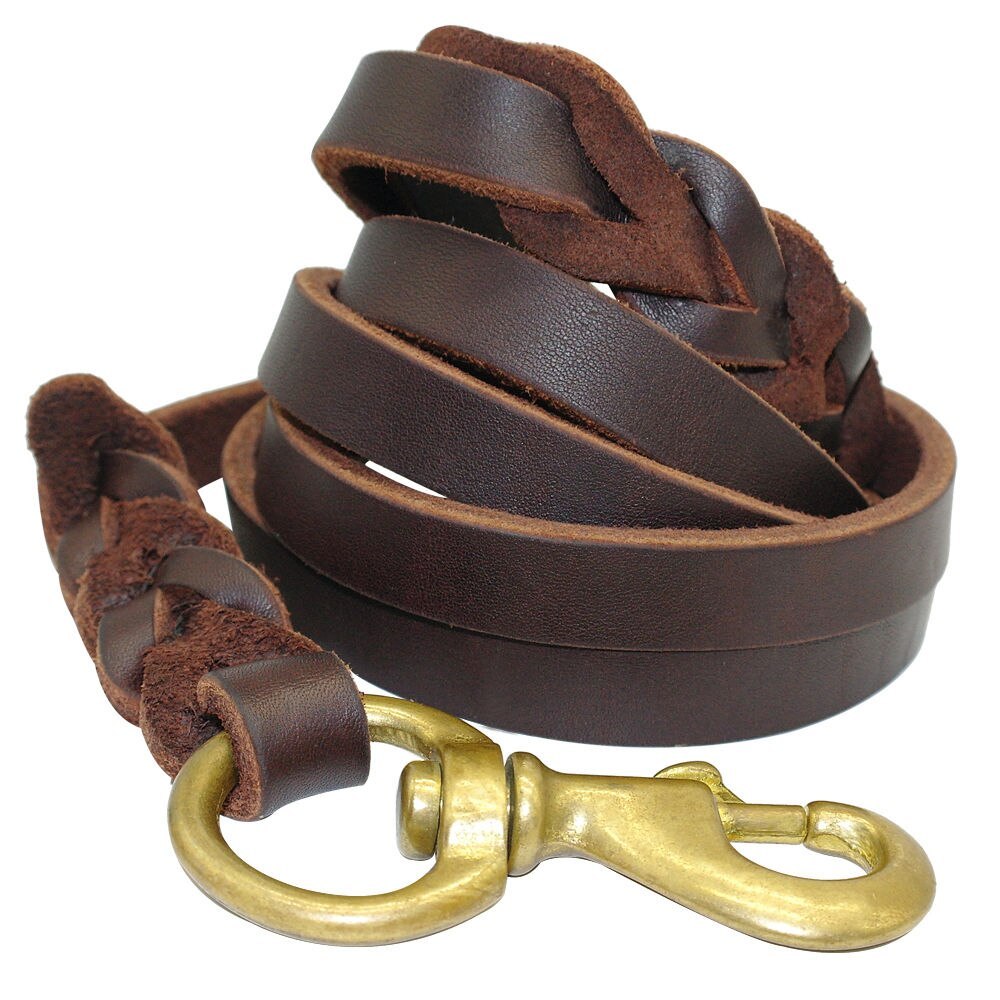 Durable First Layer Leather Dog Leashes for Large Breeds