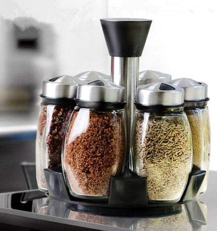 High Quality Glass Spice Rack Set With Rotating Base