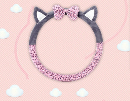 Cute Cat Ear Short Plush Steering Wheel Cover