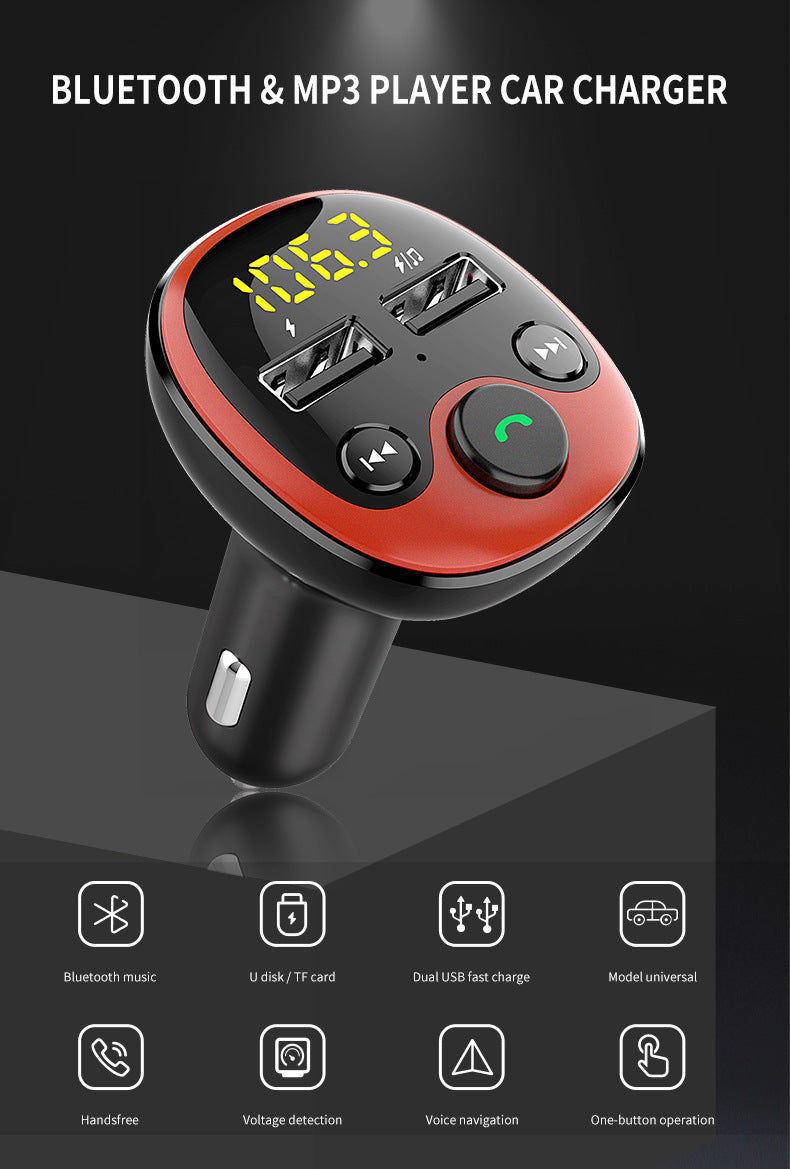 High-Speed Dual USB Car Charger with Bluetooth Music and Hands