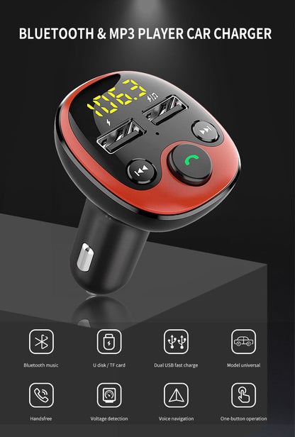 High-Speed Dual USB Car Charger with Bluetooth Music and Hands