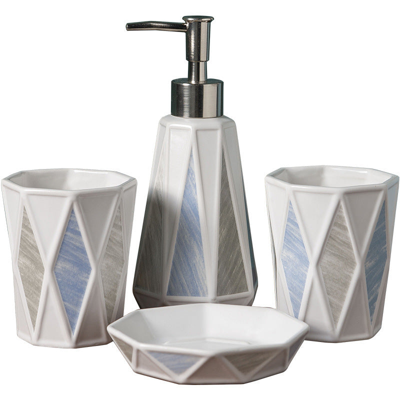 Simple Ceramic Bathroom Set - Elegant Marble 4-Piece Wash and Clean Set