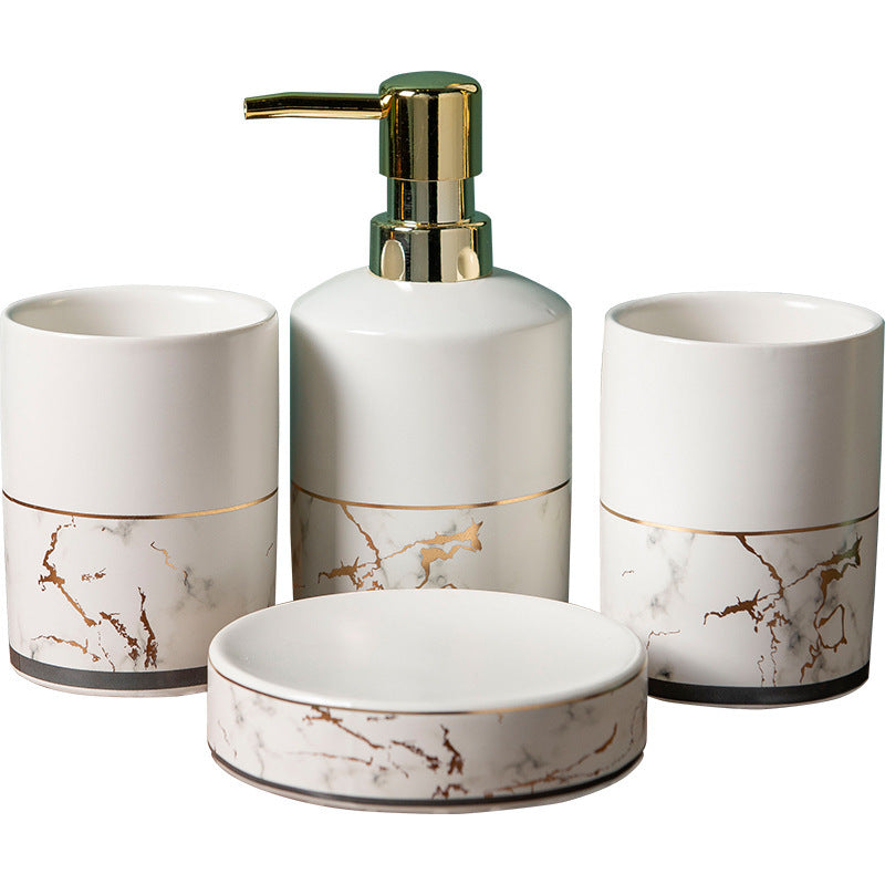 Simple Ceramic Bathroom Set - Elegant Marble 4-Piece Wash and Clean Set