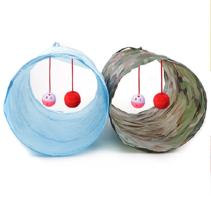 Foldable Cat Channel Toy with Hanging Balls for Entertainment