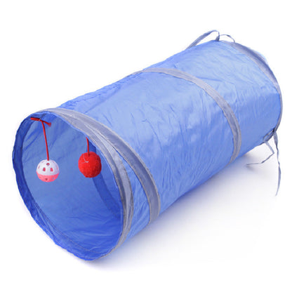 Foldable Cat Channel Toy with Hanging Balls for Entertainment