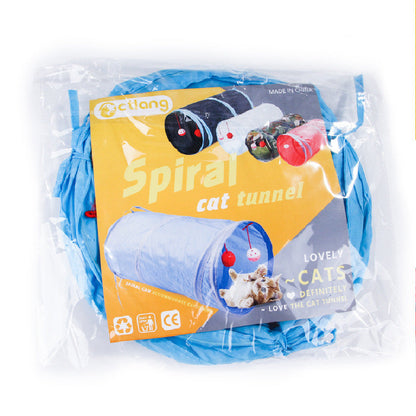 Foldable Cat Channel Toy with Hanging Balls for Entertainment