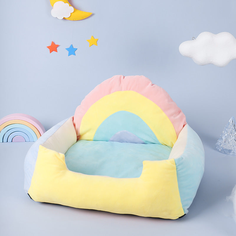 Adorable All Beings Rainbow Dual Purpose Pet Nest with Short Plush