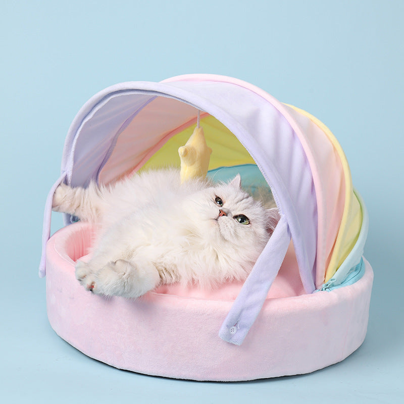 Adorable All Beings Rainbow Dual Purpose Pet Nest with Short Plush