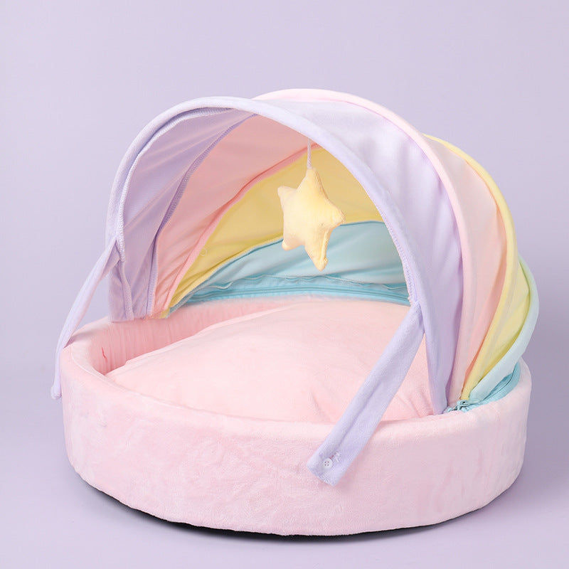 Adorable All Beings Rainbow Dual Purpose Pet Nest with Short Plush