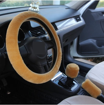 Wool Plush Steering Wheel Cover Beige