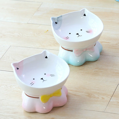 Lucky Cat Ceramic Bowl - Cat Food and Water Dish