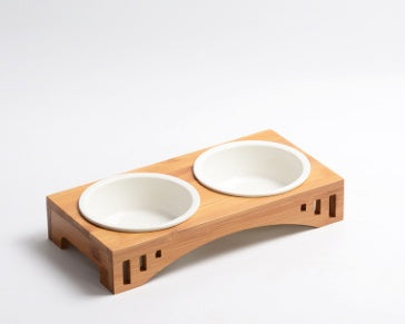 Meow Xianer Wooden Cat Dining Table with Bamboo Pet Bowl