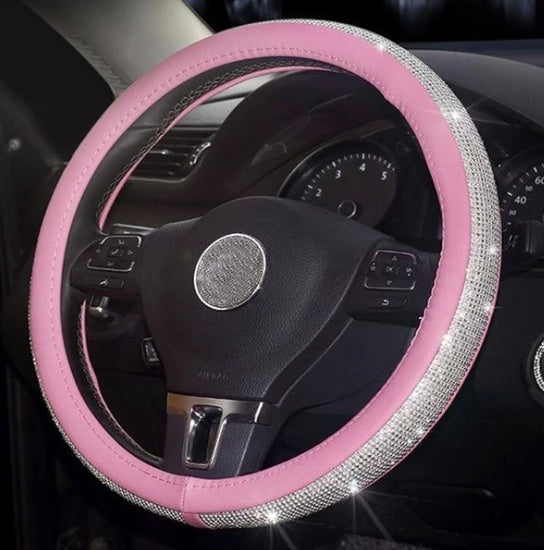 Cute Cartoon Leather Steering Wheel Handle Set