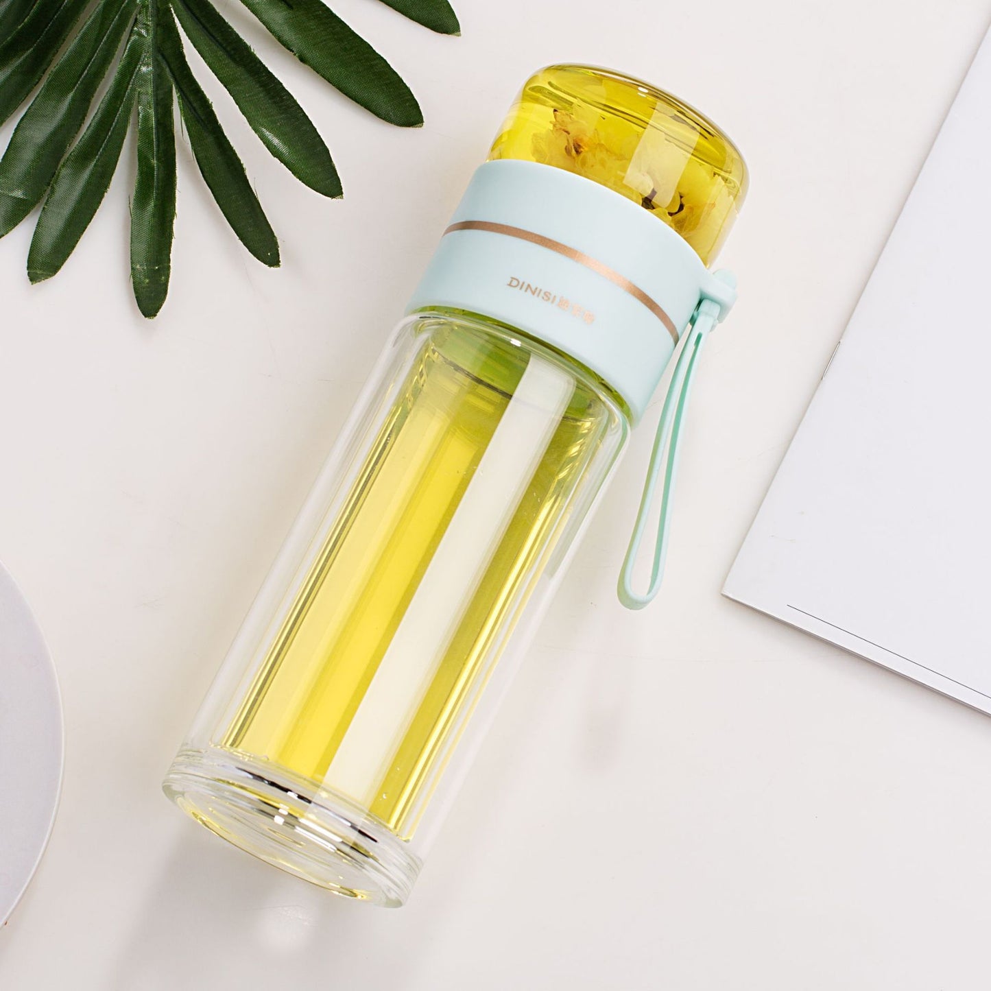 Leakproof Double Wall Glass Water Bottle with Tea Infuser Filter