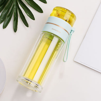 Leakproof Double Wall Glass Water Bottle with Tea Infuser Filter