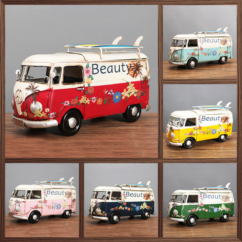 Multicolor Flower Bus Model Figurines Retro Car Tissue Box