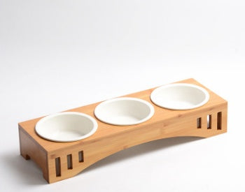 Meow Xianer Wooden Cat Dining Table with Bamboo Pet Bowl