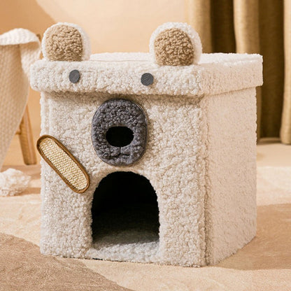 Composite Wood Pet Nest with Teddy Velvet Fabric