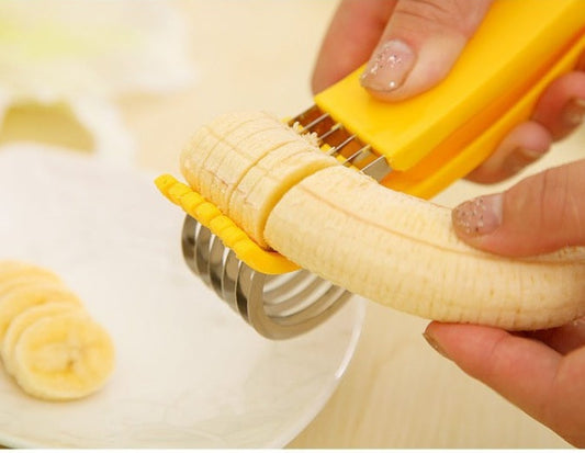 Ergonomic Yellow Banana Slicer with Stainless Steel Blade