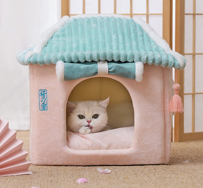 Enclosed Cat House Villa - Removable & Washable Bed