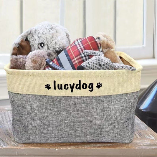 Personalized Dog Toy Storage Basket - Foldable Pet Supply Bag