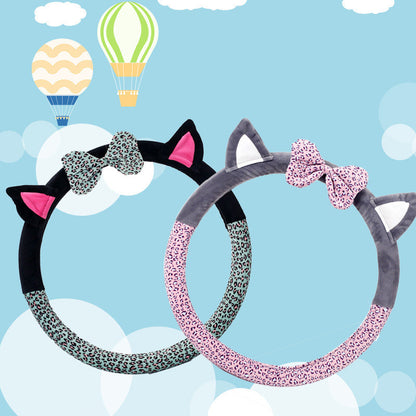 Cute Cat Ear Short Plush Steering Wheel Cover