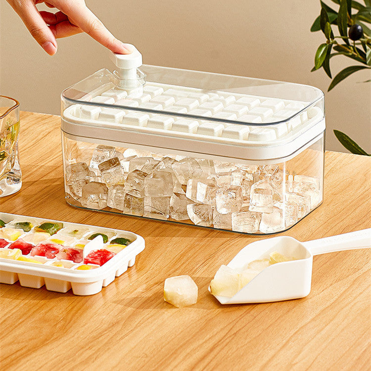 One-Press Ice Cube Maker Tray with Lid and Storage Box