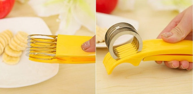 Ergonomic Yellow Banana Slicer with Stainless Steel Blade