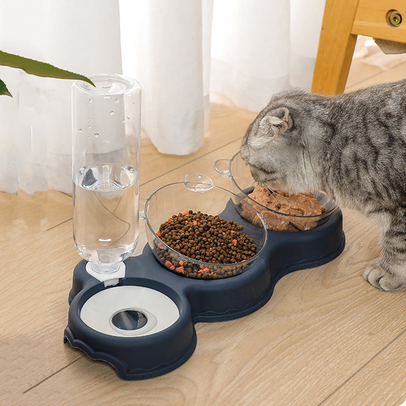 Cat eating from automatic pet feeder.