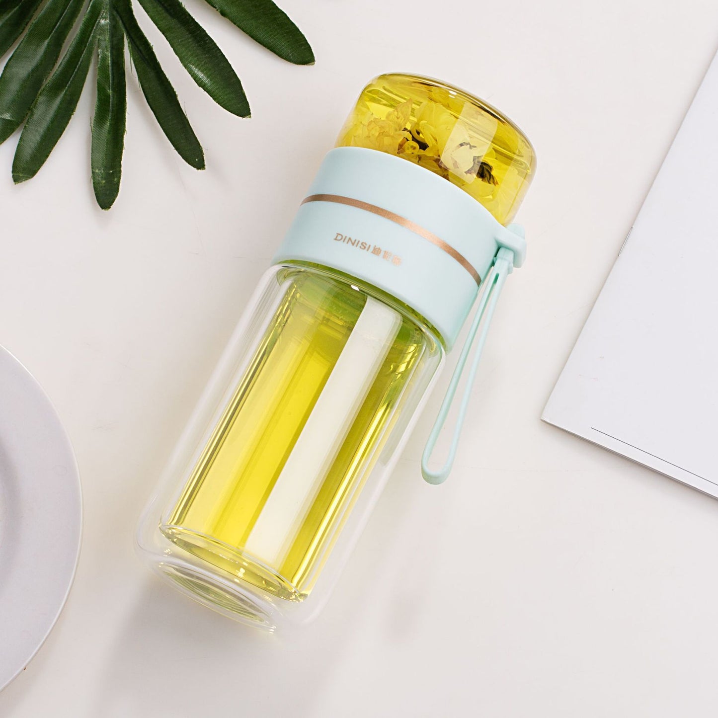 Leakproof Double Wall Glass Water Bottle with Tea Infuser Filter