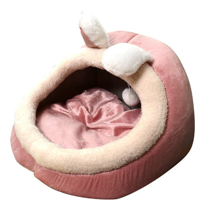 Pink Rabbit Pet Nest - Cozy Cloth Material