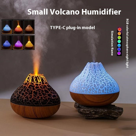 Volcano Mist Humidifier with Wood Grain Finish, Mute Mode & Ambient Light