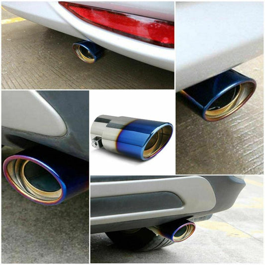 Car Exhaust Pipe Tip Rear Tail Muffler Stainless Steel Round Chrome Blue