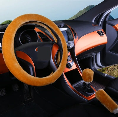 Wool Plush Steering Wheel Cover YE Camel