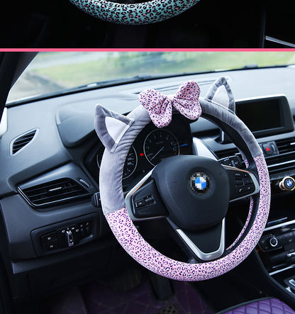 Cute Cat Ear Short Plush Steering Wheel Cover