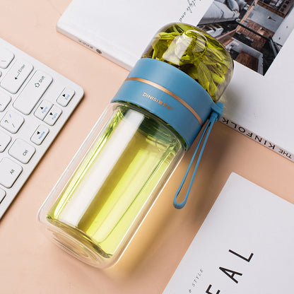 Leakproof Double Wall Glass Water Bottle with Tea Infuser Filter