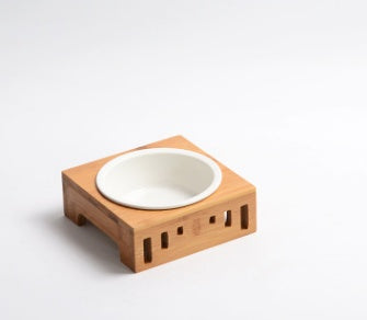 Meow Xianer Wooden Cat Dining Table with Bamboo Pet Bowl