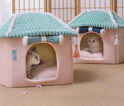 Enclosed Cat House Villa - Removable & Washable Bed