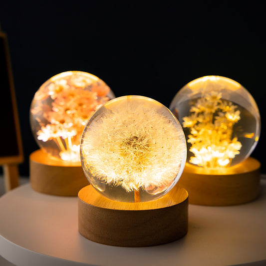 3D Dandelion Crystal Ball With Wood Stand