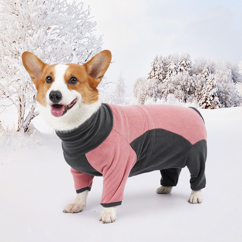 Quadruped Clothes Fleece Dog Coat | Pink Gray Blue