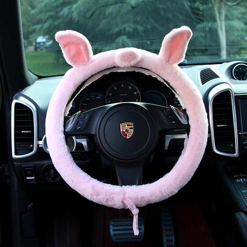 Cute Cat Ear Short Plush Steering Wheel Cover