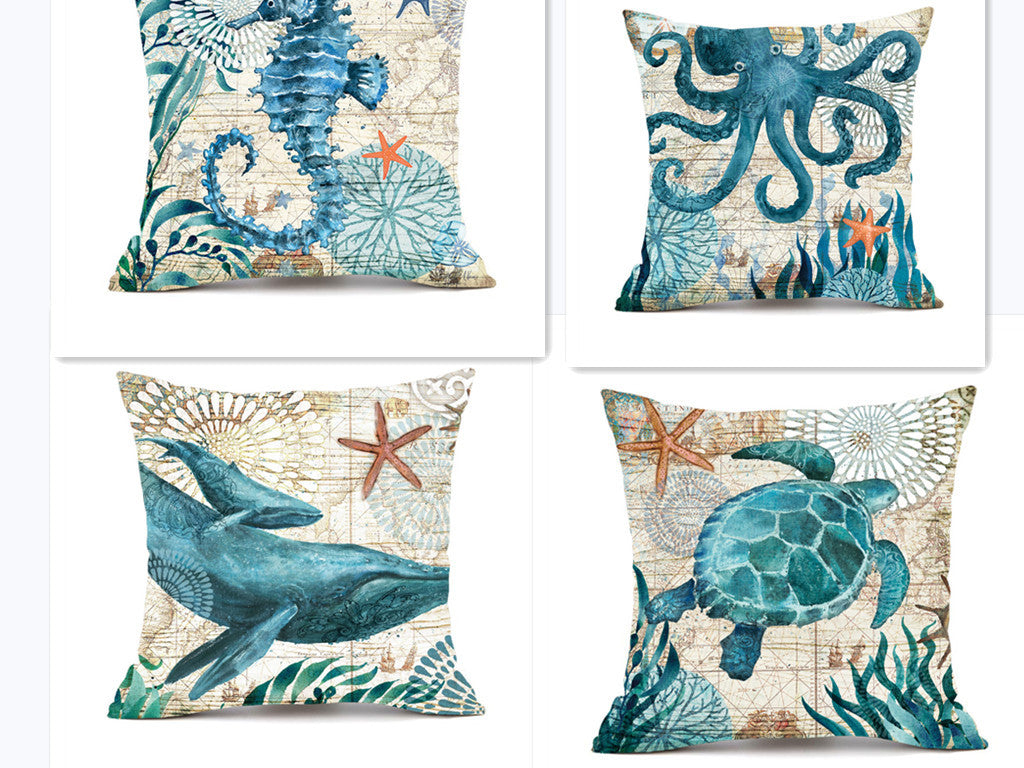 Marine Life Printed Cushion Cover