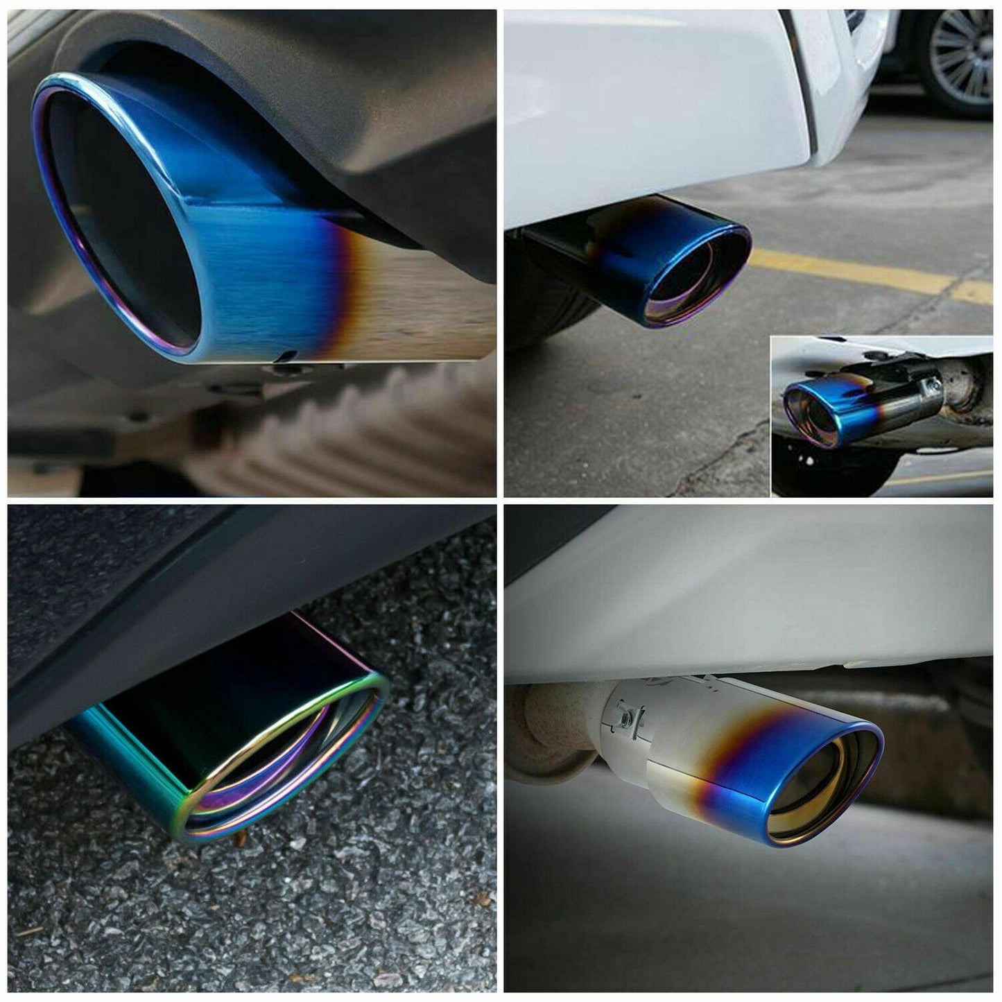 Car Exhaust Pipe Tip Rear Tail Muffler Stainless Steel Round Chrome Blue