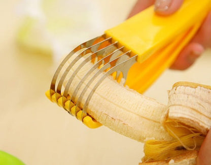 Ergonomic Yellow Banana Slicer with Stainless Steel Blade