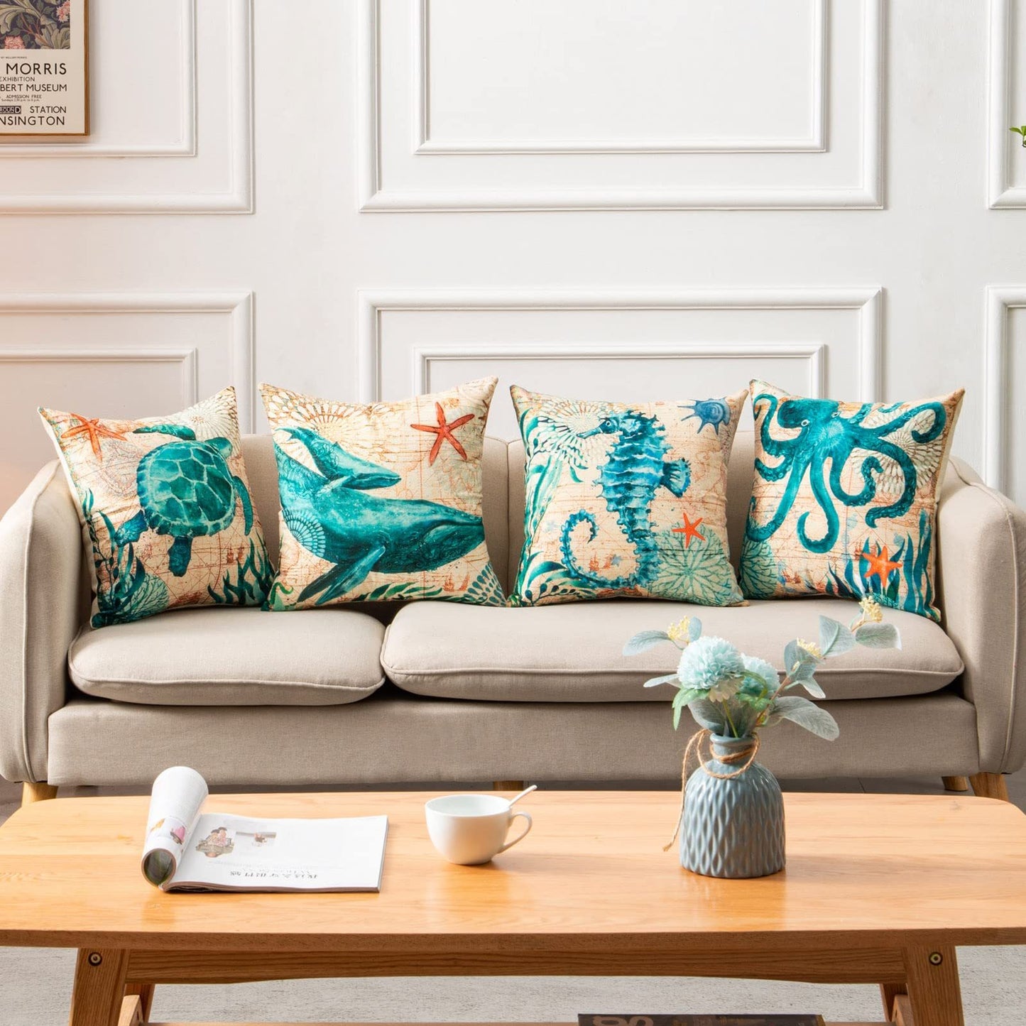 Marine Life Printed Cushion Cover